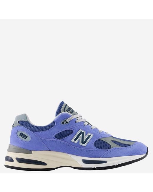 New Balance Blue Sneakers 991V2 Leather And Mesh Trainers