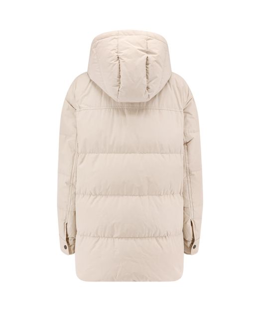 Brunello Cucinelli Natural Nylon And Cotton Hooded Down Jacket