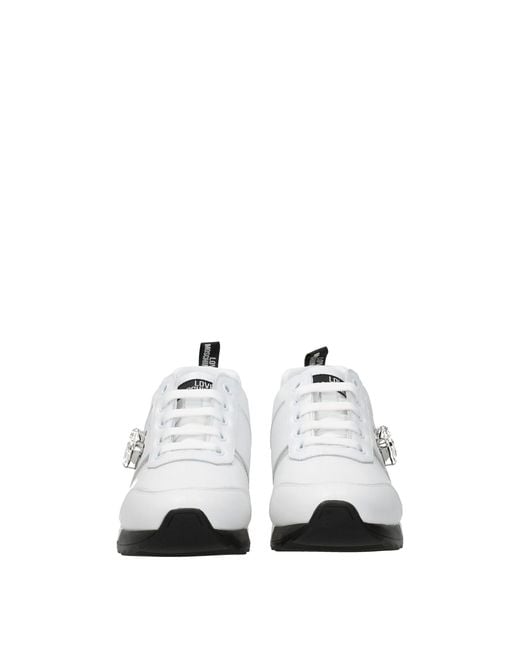 Love Moschino White Heart Jewel Accent Sneakers for men