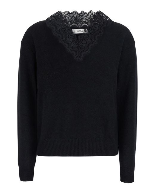 Jucca Black Lace Detail V-Neck Top Alpaca