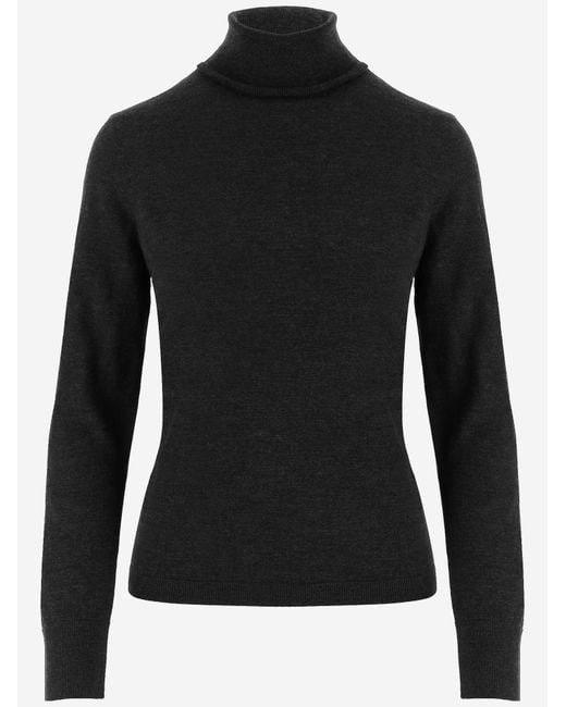 Allude Black Turtleneck Sweater Virgin Wool