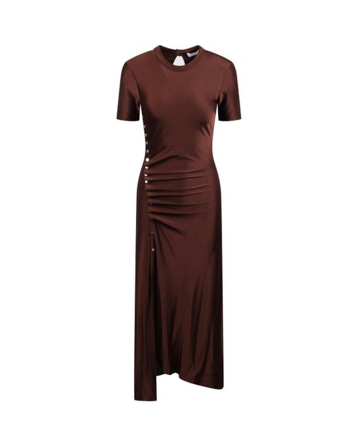 Rabanne Brown Ruched Detailed Midi Dress
