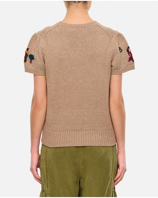 Polo Ralph Lauren Green Wool And Cotton Jacquadr Short Sleeve Pullover