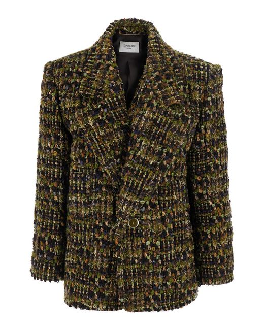 Saint Laurent Green Single-Breasted Wool Jacket Blazers