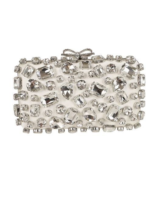 Self-Portrait White Cream Satin Crystal Clutch Bag Borsa