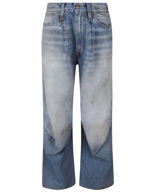 R13 Blue Glen Dart Detailed Faded Effect Jeans for men