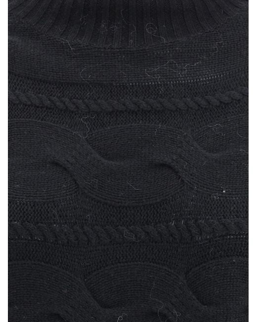 Max Mara Blue High-Neck Cable-Knit Sweater