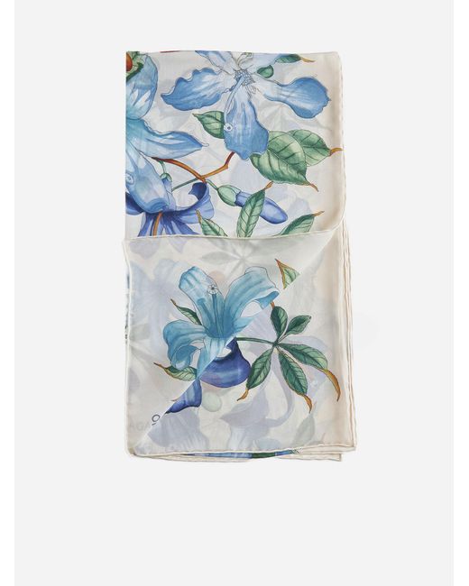 Ferragamo Blue Floral Print Silk Scarf