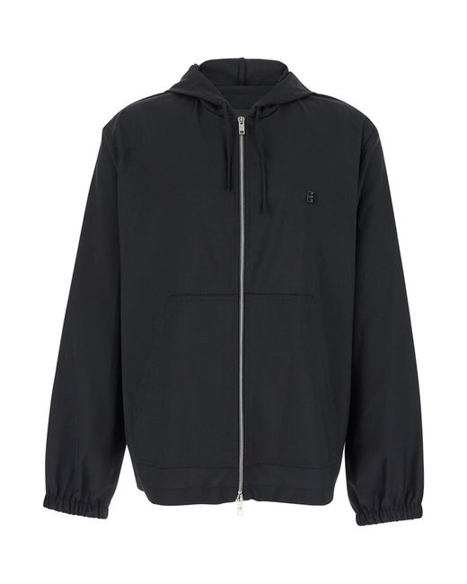 Givenchy Blue Zip-Up Hoodie With Logo Detail Virgin Wool Coat for men