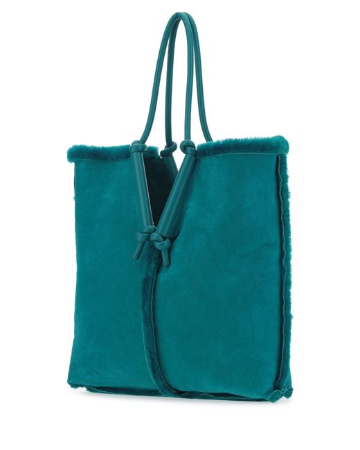 Bottega Veneta Blue Teal Green Shearling Bolster Shoulder Bag
