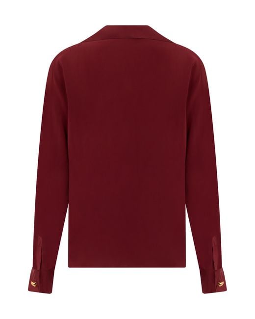 Max Mara Red Long-Sleeve Polo Silk Tops