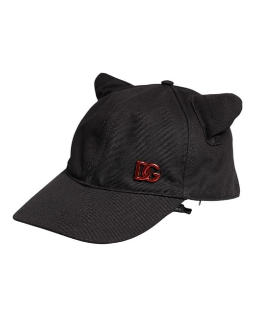 Dolce & Gabbana Black Cotton Logo Patch 6 Panels Baseball Cap Hat for men