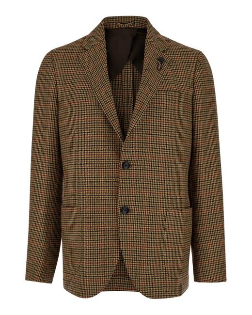 Lardini Brown Dark Single-Breasted Jacket With Check Motif for men