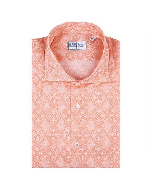 Fedeli Pink Peach Shirt With White Majolica Pattern for men