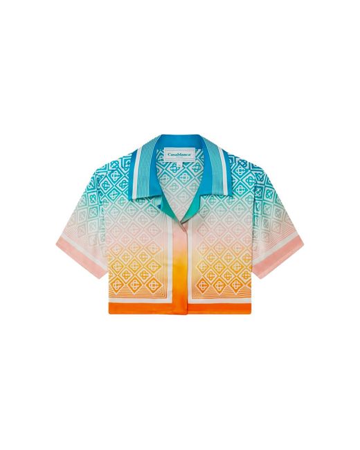 Casablanca Blue Gradient Monogram Silk Crop Shirt