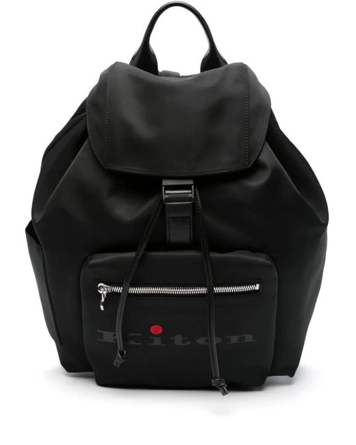 Kiton Black Canvas Backpack With Logo for men