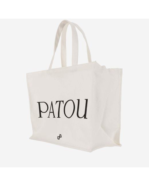 Patou Black Large Cotton Canvas Tote Bag Organic Shoulder