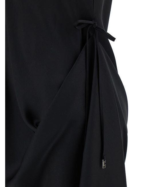 Low Classic Black Midi Slip Dress With Drawstring