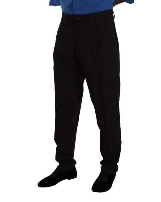 Dolce & Gabbana Black Brown Wool Skinny Formal Dress Pants for men