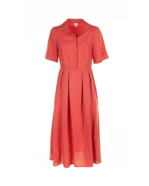 Eleventy Red Long Coral Half-Sleeved Linen Dress