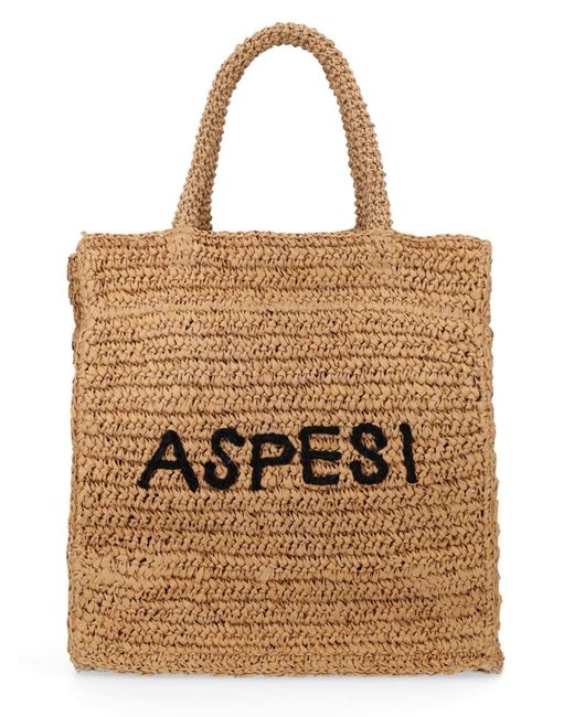 Aspesi Brown Shopper Bag With Embroidery