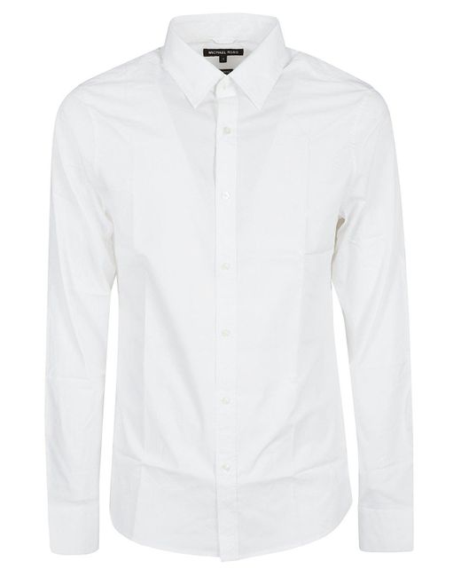 Michael Kors White Slim Stretch Buttoned Long Sleeve Shirt for men