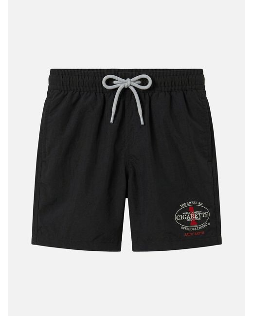 Mc2 Saint Barth Black Jean Swim Shorts With Cigarette Print for men