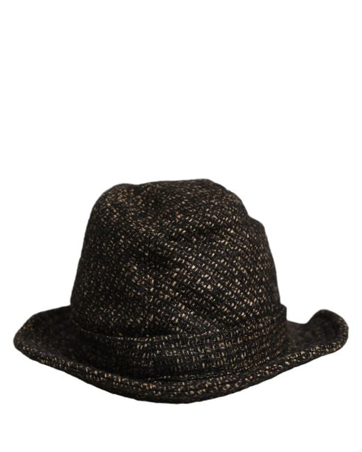 Dolce & Gabbana Black Melange Blended Textured Tweed Capello Hat Wool Alpaca Nylon
