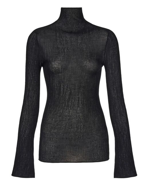 Ferragamo Black Long Sleeves Round-Neck