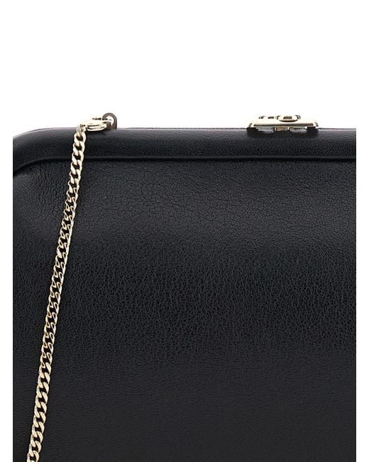 Jimmy Choo Black 'Skylar' Clutch With Chain-Link Shoulder Strap And Kiss-Lock Closure With Logo Plaque
