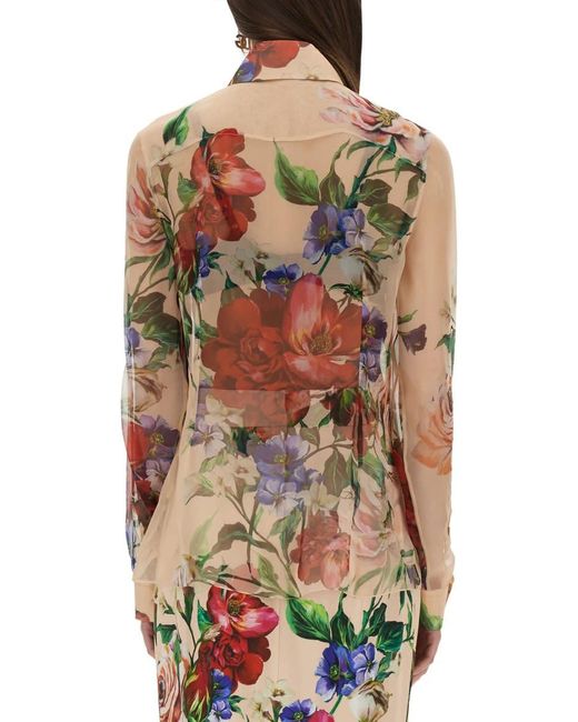 Dolce & Gabbana Multicolor Flower Print Chiffon Shirt
