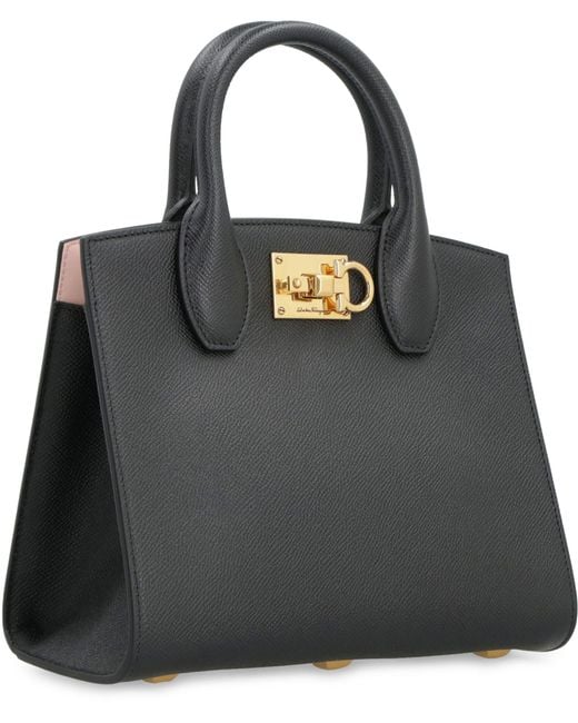 Ferragamo Black Studio Box Leather Mini Handbag