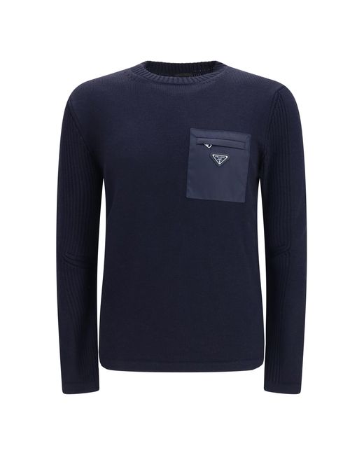 Prada Blue Virgin Wool Sweater Fleece Ovis Aries for men
