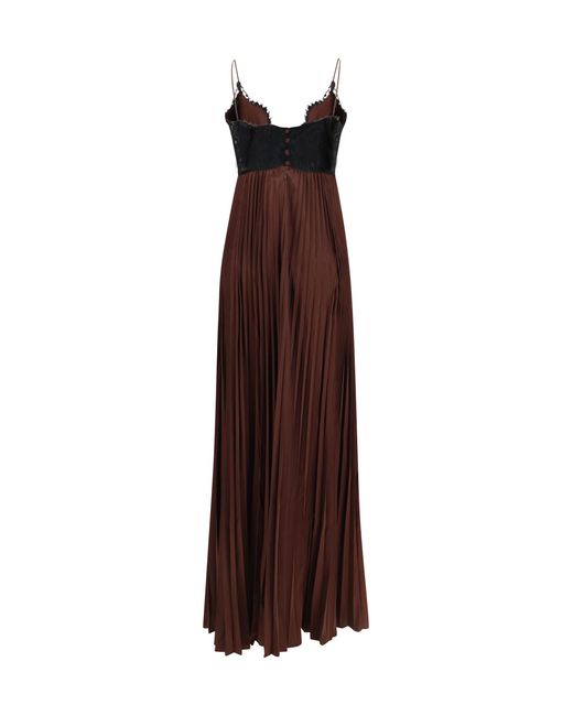 Self-Portrait Purple Satin Long Dress With Lace Inserts Polyester; Elastane