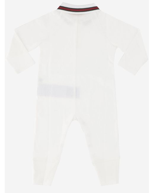 Gucci White Stretch Cotton Romper With Web Rompers