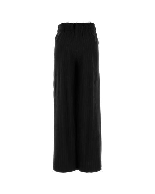 PT Torino Black Embroidered Stretch Wool Benedetta Wide-Leg Pant