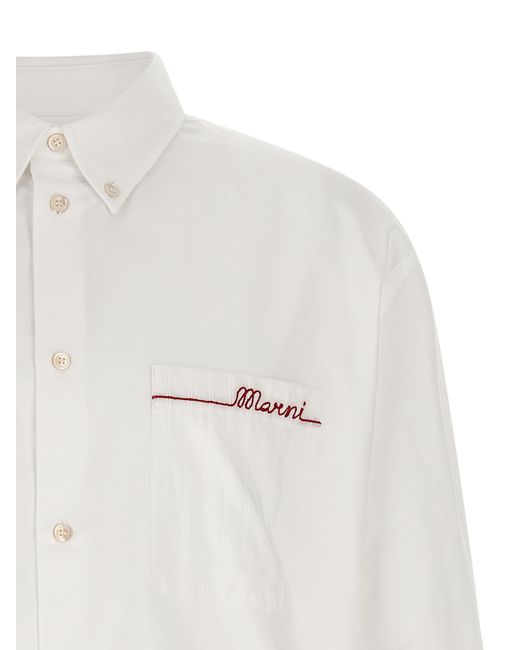 Marni White Embroidery Shirt for men