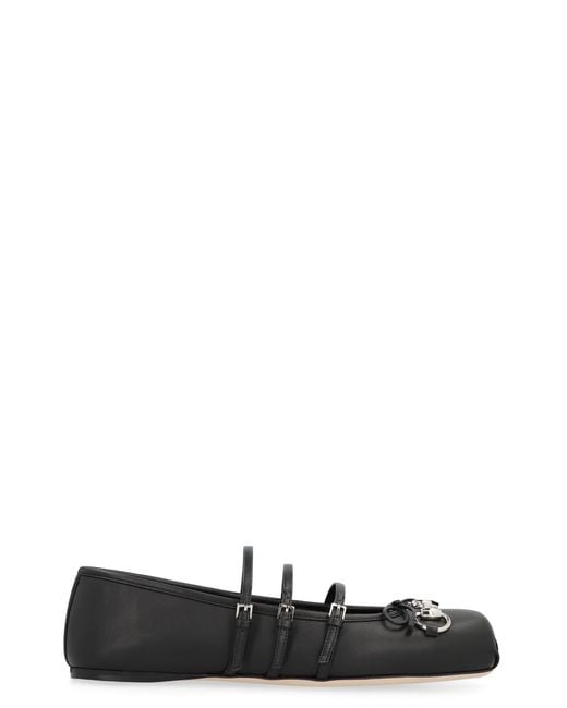 Gucci Black Leather Ballet Flats Lamb Ballerina Shoes