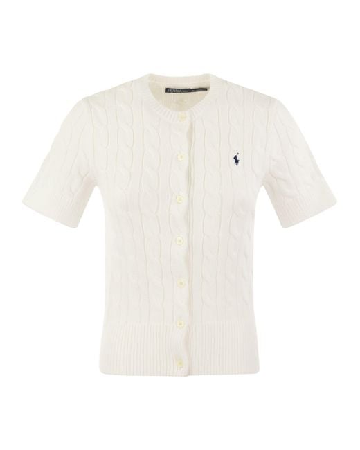 Polo Ralph Lauren White Plaited Cardigan With Short Sleeves