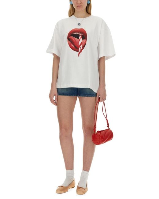 Fiorucci White T-Shirt With Mouth Print