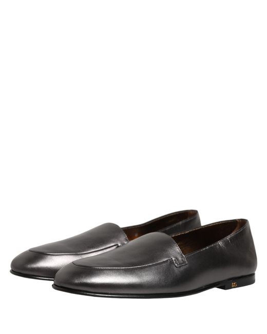 Dolce & Gabbana Brown Leather Dg Logo Slip On Loafers Shoes for men
