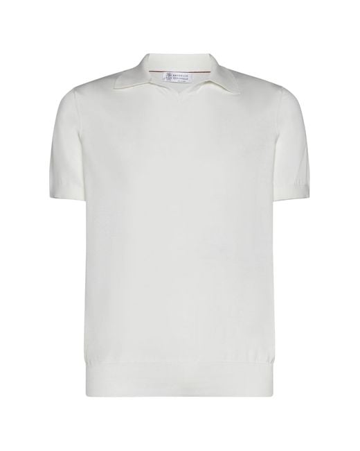 Brunello Cucinelli White Cotton Polo Shirt for men