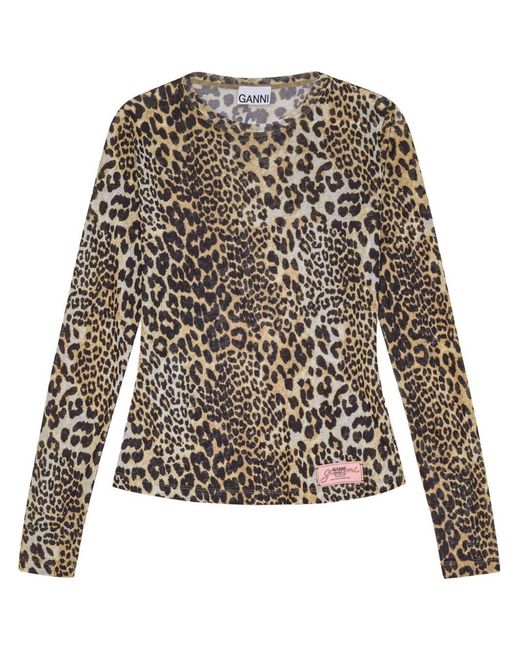 Ganni Natural Leopard Print T-Shirt