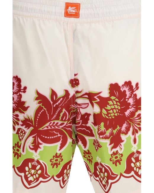 Etro White Swim Shorts With Floral Print Polyester Swimwear for men