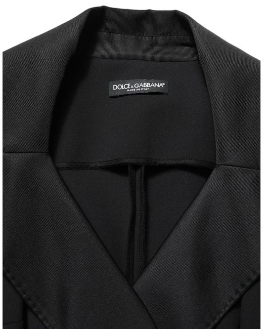 Dolce & Gabbana Black Nylon Double Breasted Coat Jacket Silk Elastane Polyester Clothing
