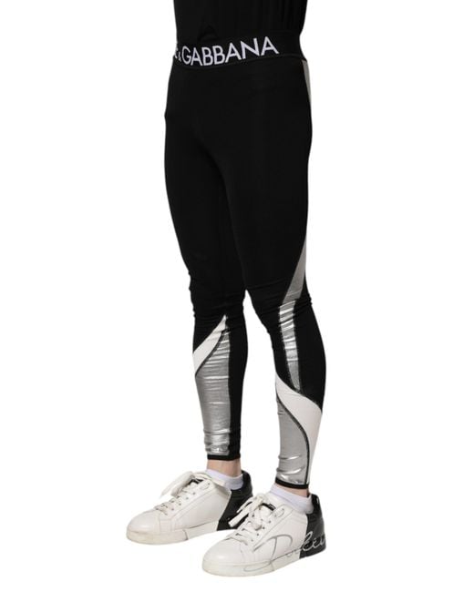 Dolce & Gabbana Black Silver Nylon Skinny Men Leggings Pants for men