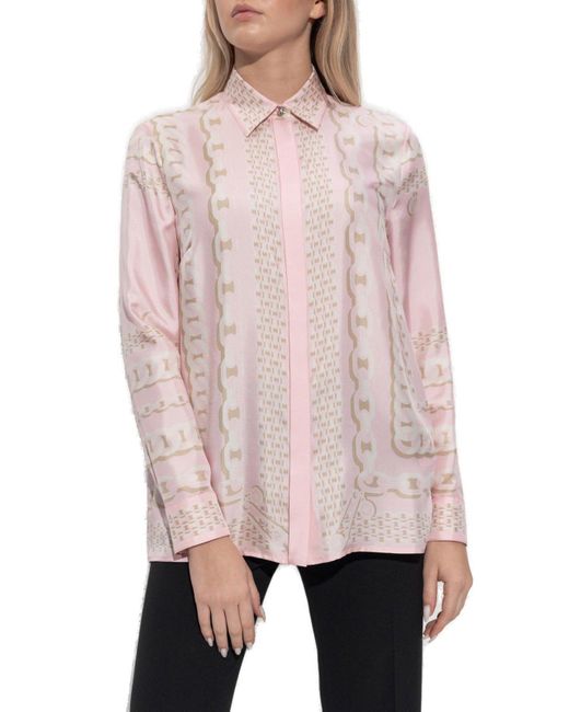 Versace Pink Silk Shirt With Concealed Placket