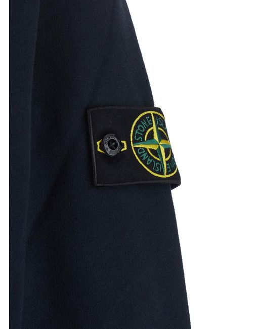 Stone Island Blue Hooded Zip-Up Sweatshirt Organic Cotton Sweatshirts for men