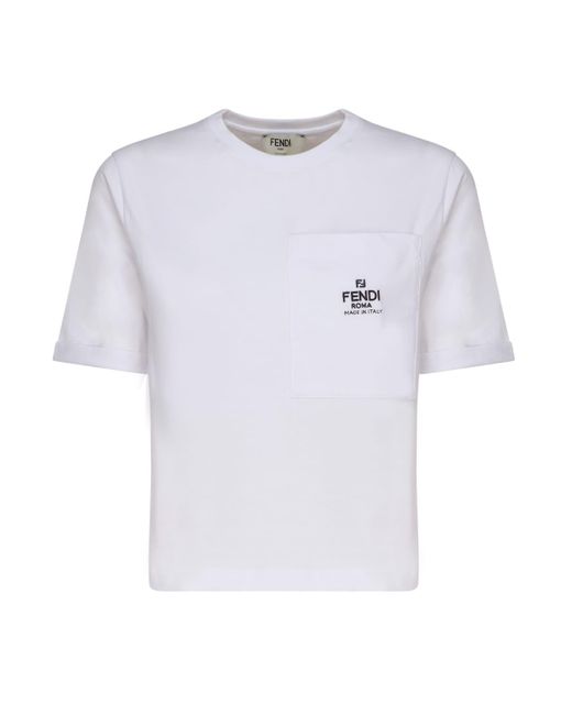 Fendi White Cotton Logo T-Shirt for men