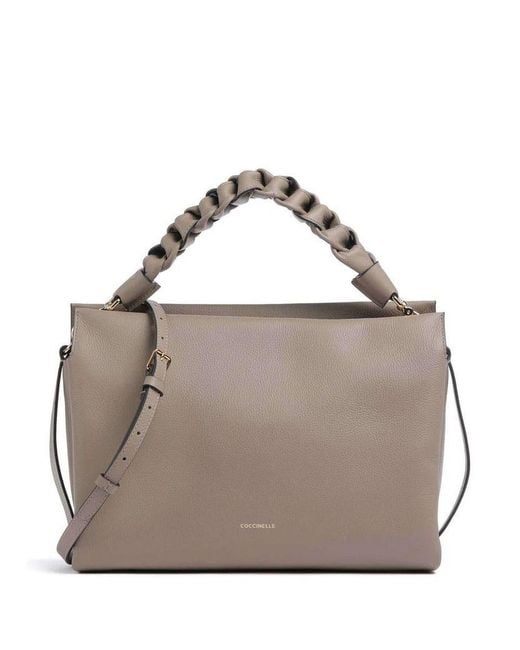 Coccinelle Gray Hobo Bag Warm Taupe-Rosette Taupe/Rosette Double Grainy Leather Handbags